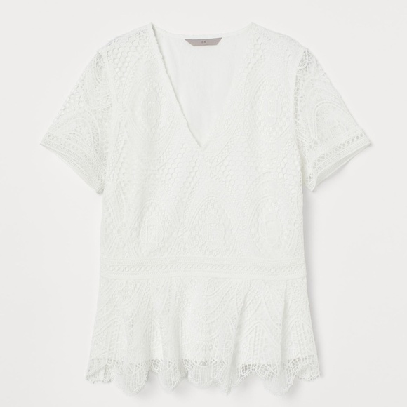 NWT - H&M White Lace Peplum V-Neck Top - Picture 1 of 7